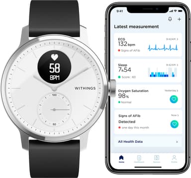 Withings ScanWatch hybridiälykello 42 mm (valkoinen)