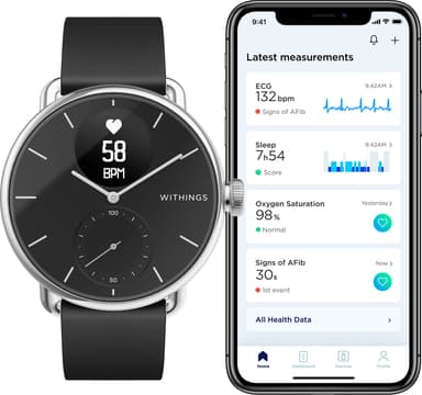 Withings ScanWatch hybridiälykello 38 mm (musta)