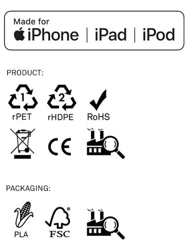 Sininen iPhone Lightning-kaapeli. Valmistettu kierrätetyistä kalastusverkoista