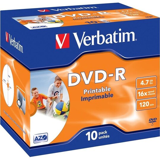 Verbatim DVD-R, 16x, 4,7 GB/120 min, 10-pakkaus, jewel case, printable