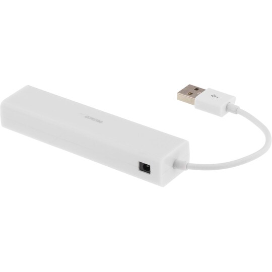DELTACO USB-hubi ja -verkkosovitin, 100Mbps, 3xUSB, valkoinen