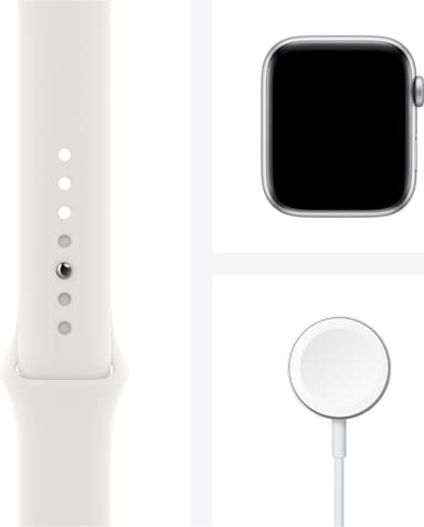 Apple Watch SE 44mm GPS (hopea/valkoinen urheiluranneke)