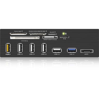 ICY BOX USB 3.0 muistikortinlukija 5,25"-paikalle, eSATA/USB3, musta