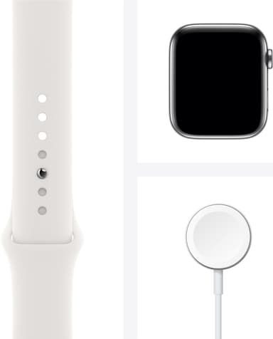 Apple Watch Series 6 44mm GPS+Cellular (hop. teräs/val. urheilura.)