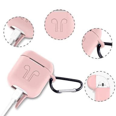 Silikonisetti AirPodseille, Silikonikotelo, Strap, Silikoninapit, Karabiinilukko, Pinkki
