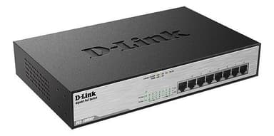 D-Link PoE+ verkkokytkin,8-porttia,10/100/1000Mbps,metallia, harmaa