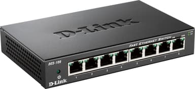 D-Link Gigabit Ethernet kytkin 8x10/100Mbps, metallia, musta