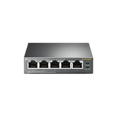 TP-Link verkkokytkin, pöytämalli, 4 porttia, PoE, 100Mbps, 58W, musta