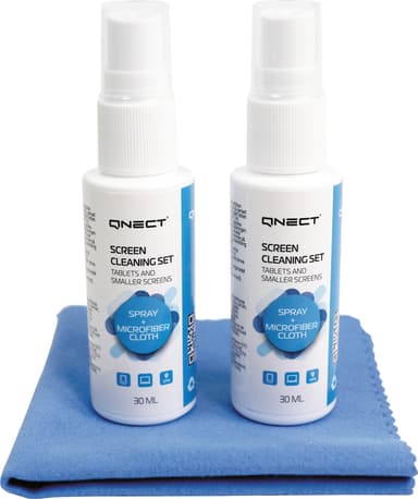 Qnect Cleaning puhdistussuihke ja puhdistusliina näytölle (2 x 30 ml)