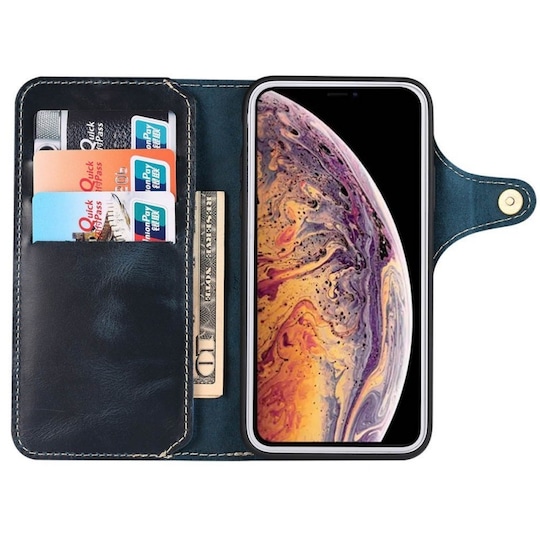 Lompakkokotelo 3-kortti aitoa nahkaa Apple iPhone 12 (6.1 "")  - sinine