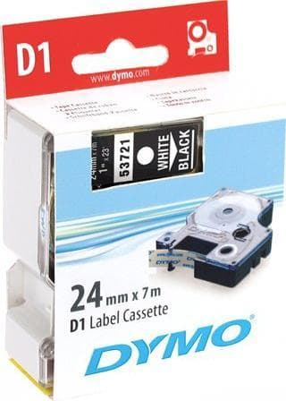 DYMO D1 merkkausteippi 24 mm, musta teippi/valk teksti, 7 m
