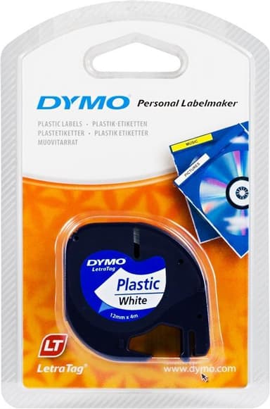 DYMO LetraTag muoviteippi, valkoinen, 12mm, 4m - 91221