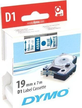 DYMO D1 merkkausteippi, 19mm, valkoinen/sininen teksti, 7m - 40804