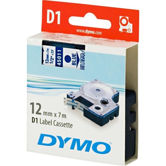 DYMO D1 merkkausteippi, 12mm, läpinäkyvä/sininen teksti, 7m - 45011