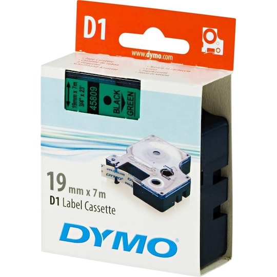 DYMO D1 merkkausteippi 19mm,vihreä/musta teksti, 7m (45809)