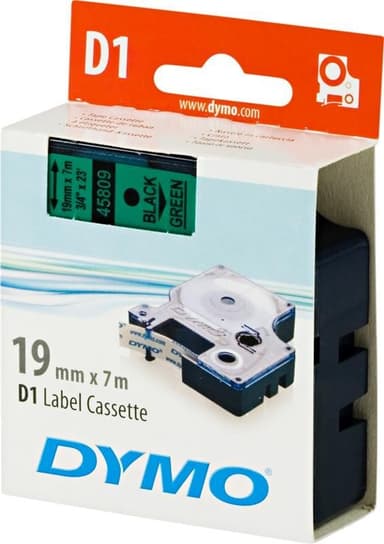 DYMO D1 merkkausteippi 19mm,vihreä/musta teksti, 7m (45809)