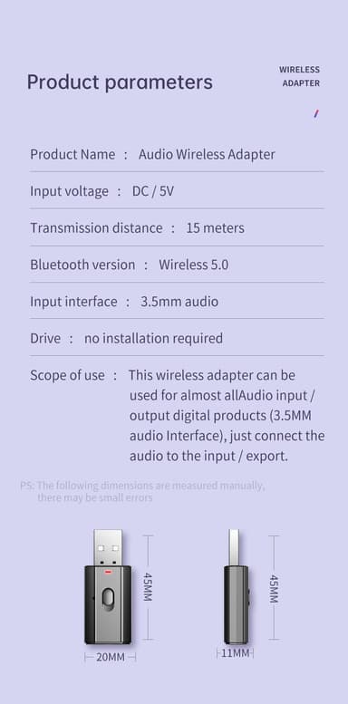 Bluetooth-sovitin USB, lähetin / vastaanotin 15 metriä