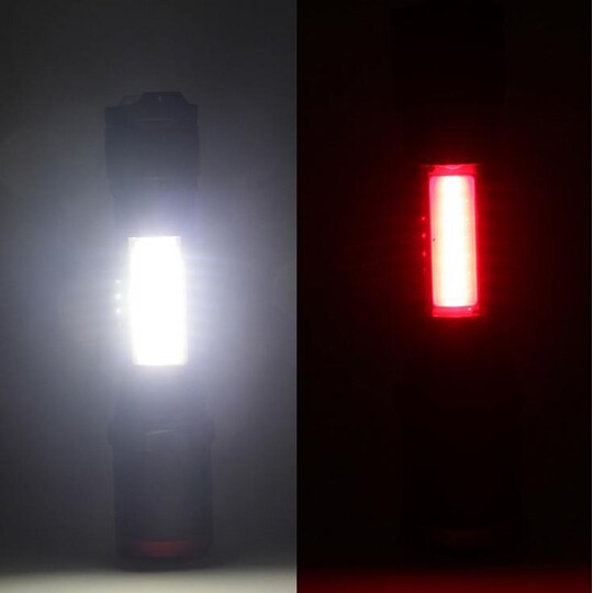 Zoomattava taskulamppu powerbankilla - musta / punainen