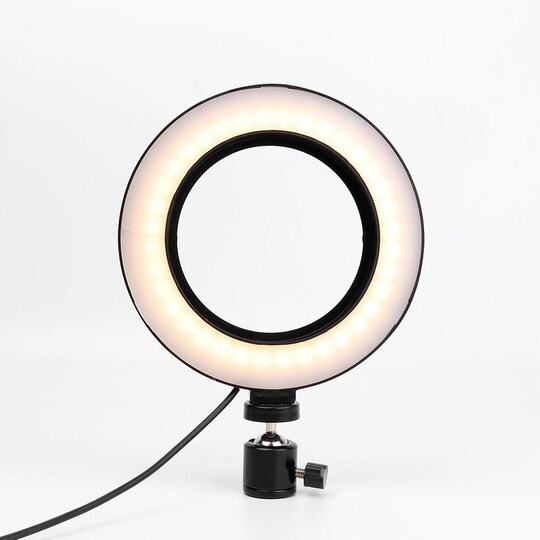 Pyörivä selfie jalustalla LED-valoilla, 15 cm - musta