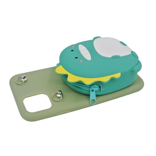 3D-kannettava suojakotelo sisäänrakennetulla lompakolla iPhone 11: lle - Dinousarie, vihreä