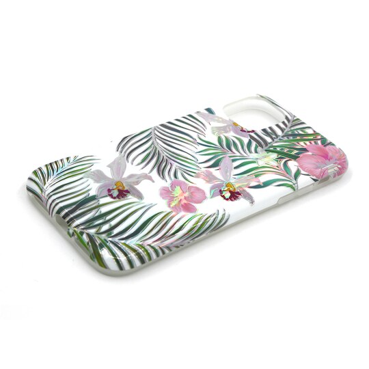 Iskunkestävä suojakuori pidikkeellä, iPhone 11 Pro -puhelimeen - valkoinen / kukka