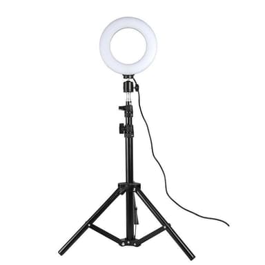Pyörivä selfie jalustalla, LED-valot, 25 cm - musta