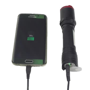 Zoomattava taskulamppu powerbankilla - musta / punainen