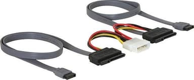 SATA-kaapeli 2x SATA-levy > Molex 4-pin virtaan & 2xemolevyyn,50cm