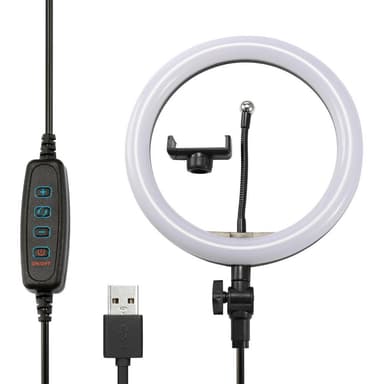 Selfie työpöydälle, himmennettävät LED-valot, 26 cm - musta
