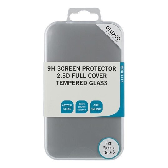 DELTACO läpinäkyvä näytönsuoja Redmi Note 5:lle, karkaistua lasia, 9H