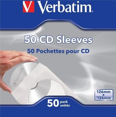 Verbatim paperitasku CD/DVD-levyille, valkoinen/läpinäkyvä, 50-pak