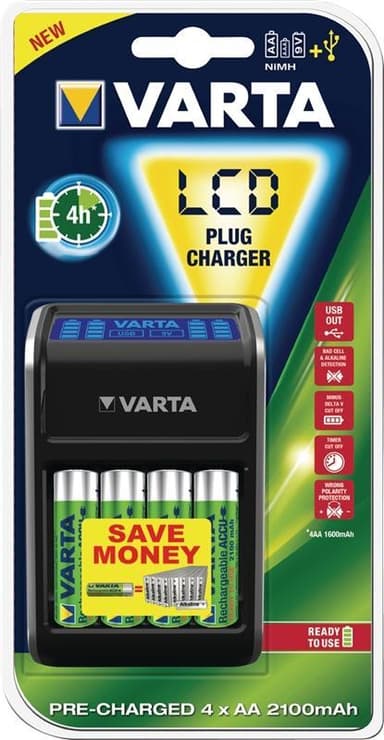 AA / AAA NiMH Akkulaturi 4x AA/HR6 2100 mAh