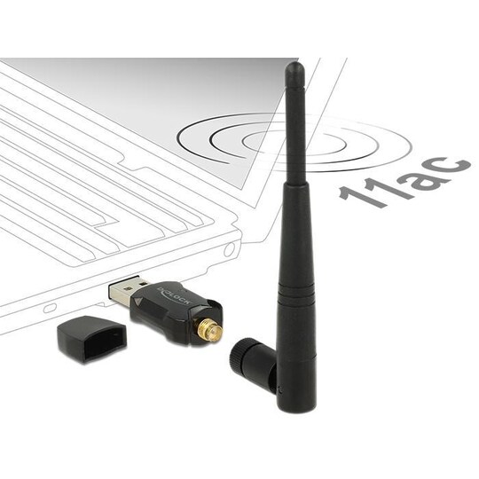 DeLOCK langaton USB-verkkokortti, ulkoinen antenni, 802.11ac, musta