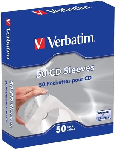 Verbatim paperitasku CD/DVD-levyille, valkoinen/läpinäkyvä, 500-pak