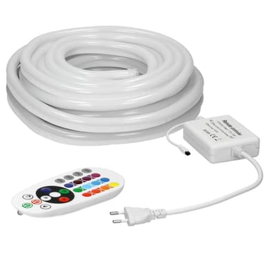 ECD Germany Neon LED Strip RGB 9m himmennettävä - SMD 5050-60 LED / m - 9W / m - 230 V - ilman valopisteitä - Joustava - Vesitiivis IP68 - kauko-ohjat