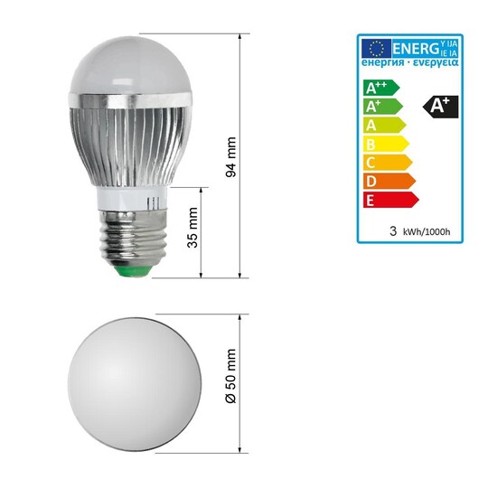 LED-lamppu E27 RGB 3W sis. suuren kaukosäätimen.