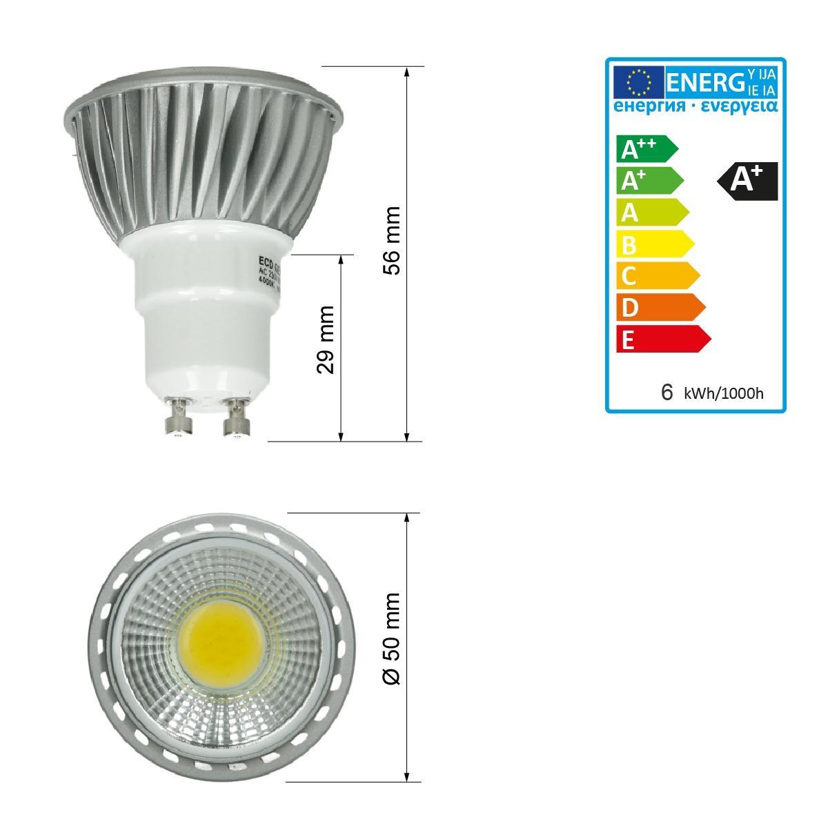 LED-spotti GU10 COB, viileän valkoinen, 6W