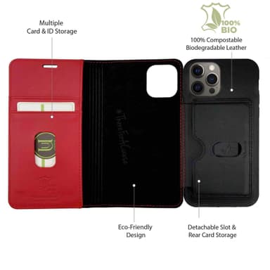 Ympäristöystävällinen Aitoa nahkaa iPhone 12 Pro Max  lompakkokotelo 2 in 1 -Black
