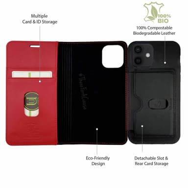 Ympäristöystävällinen Aitoa nahkaa iPhone 12 mini lompakkokotelo 2 in 1 -Black