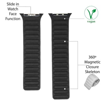 Vegaaninen nahka magneettinen Apple Watch Band 42/44 mm Black