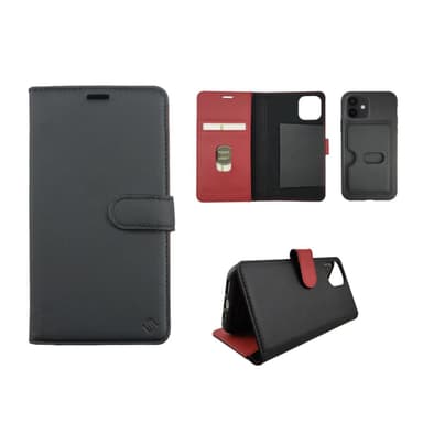 Ympäristöystävällinen Aitoa nahkaa iPhone 12 mini lompakkokotelo 2 in 1 -Black