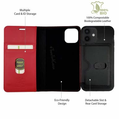 Ympäristöystävällinen Aitoa nahkaa iPhone 12 lompakkokotelo 2 in 1 -Black