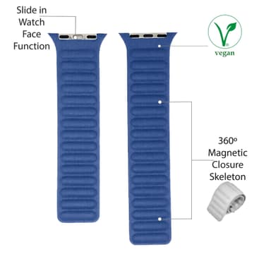 Vegaaninen nahka magneettinen Apple Watch Band 42/44 mm Blue