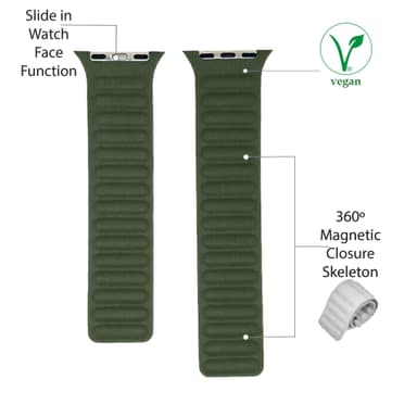 Vegaaninen nahka magneettinen Apple Watch Band 42/44 mm Olive Green