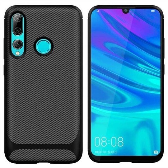 TPU kuori Huawei P Smart+ (2019), Carbon Fiber+Musta