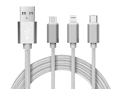 3 in 1 Latauskaapeli (USB Micro, USB Tyyppi-C & Lightning)