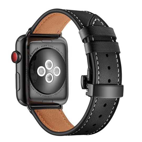 Rannekoru Apple Watchille aitoa nahkaa 38 mm - musta