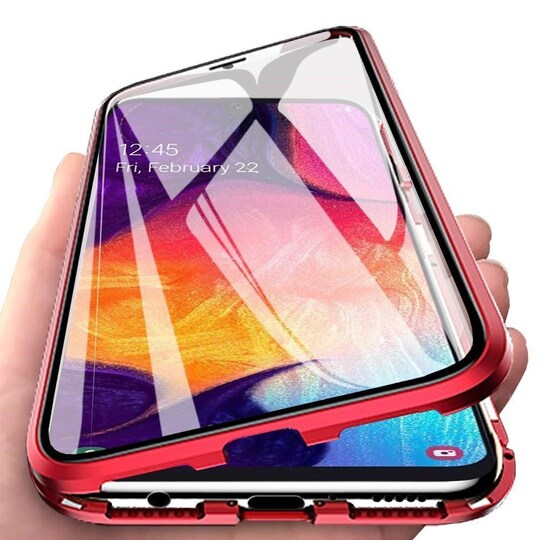 Magneettinen kuori Samsung Galaxy A70 näytönsuojalla - punainen