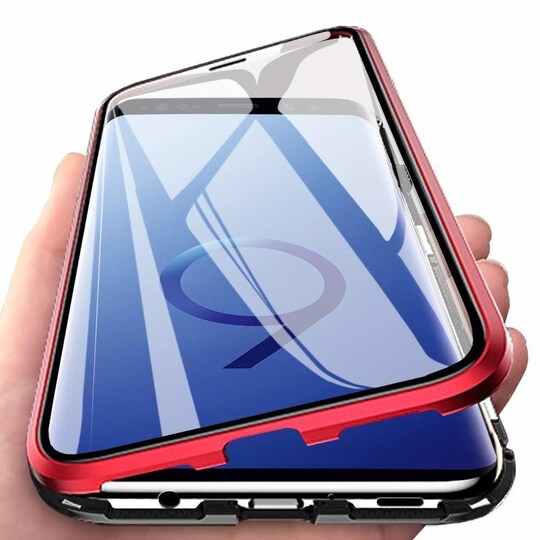Magneettinen kuori Samsung Galaxy S9:lle näytönsuojalla - punainen