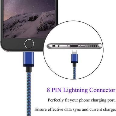 Punottu latauskaapeli iPhonelle 0,9 m  Sininen musta